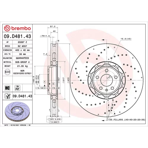 Brzdový kotúč BREMBO 09.D481.43