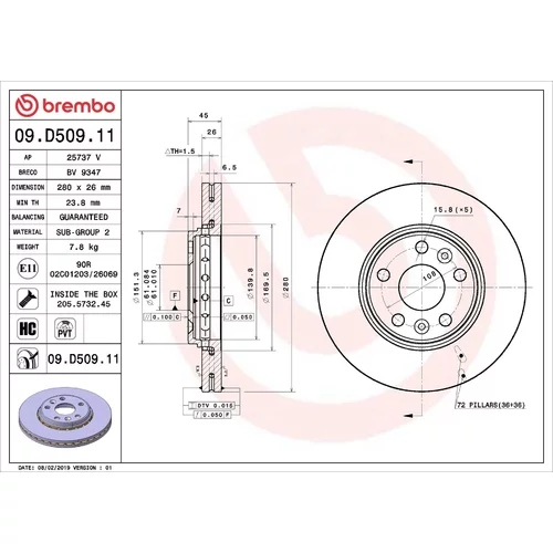 Brzdový kotúč BREMBO 09.D509.11