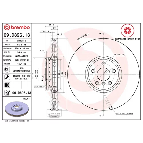 Brzdový kotúč BREMBO 09.D896.13
