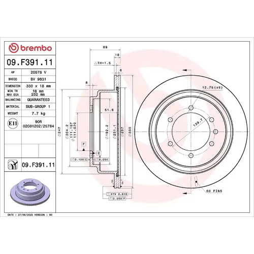 Brzdový kotúč BREMBO 09.F391.11
