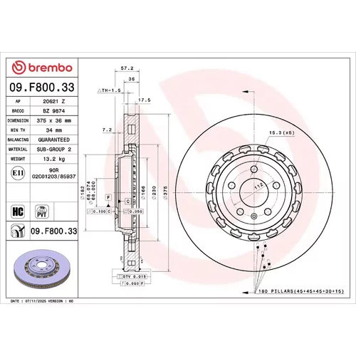 Brzdový kotúč BREMBO 09.F800.33