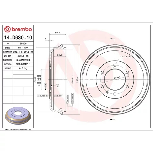 Brzdový bubon BREMBO 14.D630.10