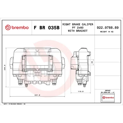 Brzdový strmeň F BR 035B /BREMBO/ - obr. 1
