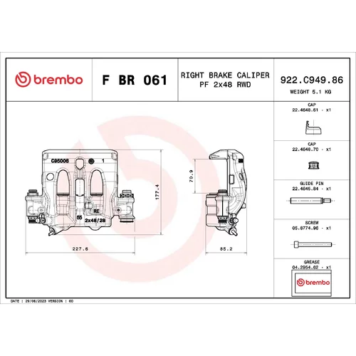 Brzdový strmeň F BR 061 /BREMBO/ - obr. 1