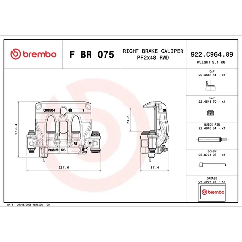 Brzdový strmeň F BR 075 /BREMBO/ - obr. 1
