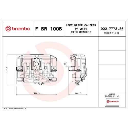 Brzdový strmeň F BR 100B /BREMBO/ - obr. 1