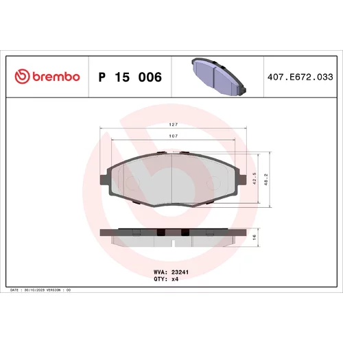 Sada brzdových platničiek kotúčovej brzdy BREMBO P 15 006