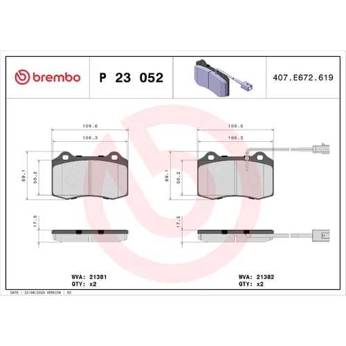 Sada brzdových platničiek kotúčovej brzdy BREMBO P 23 052