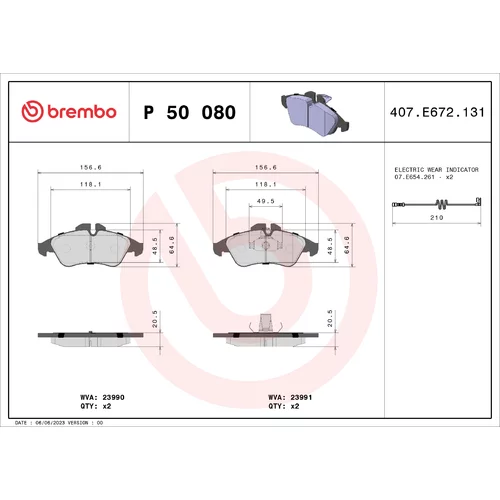 Sada brzdových platničiek kotúčovej brzdy BREMBO P 50 080
