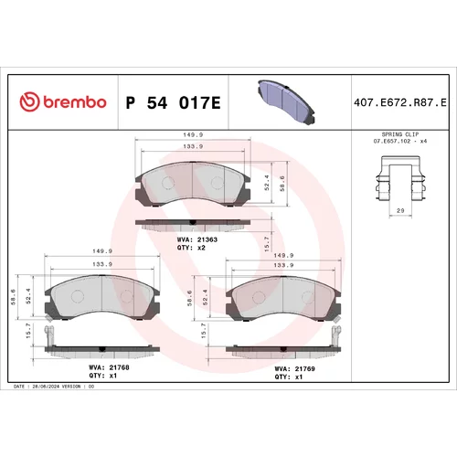 Sada brzdových platničiek kotúčovej brzdy BREMBO P 54 017E