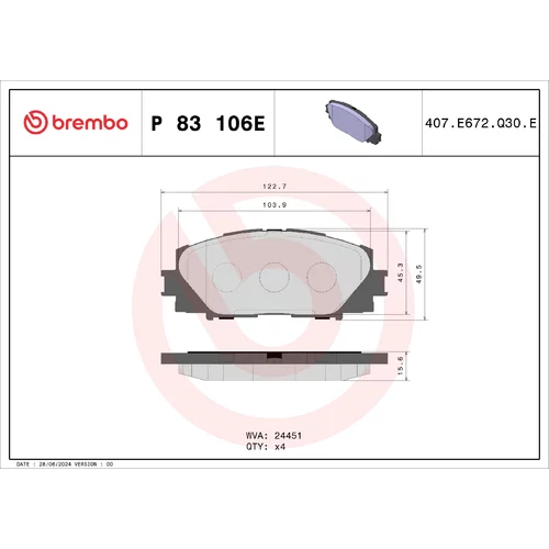 Sada brzdových platničiek kotúčovej brzdy BREMBO P 83 106E