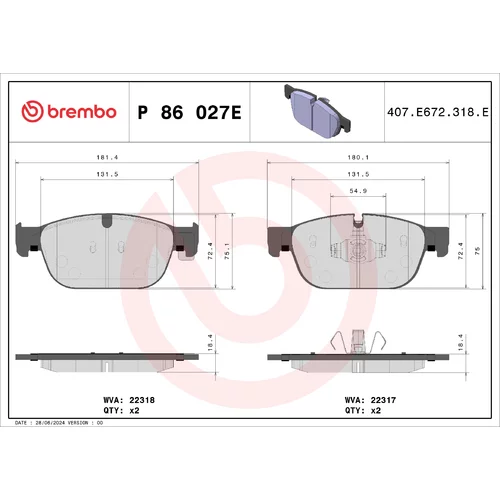 Sada brzdových platničiek kotúčovej brzdy BREMBO P 86 027E