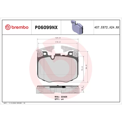 Sada brzdových platničiek kotúčovej brzdy BREMBO P06099NX