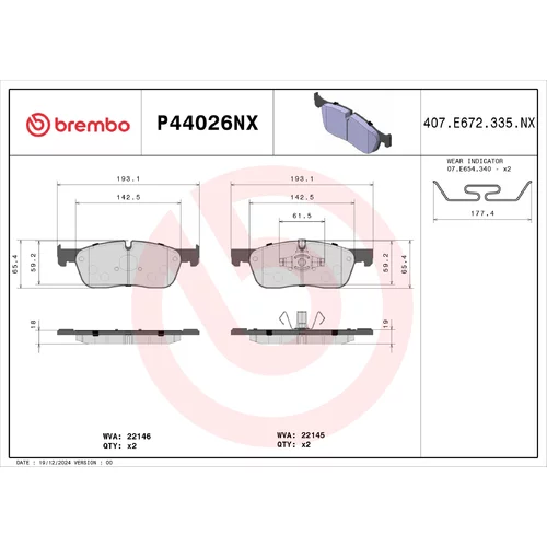 Sada brzdových platničiek kotúčovej brzdy BREMBO P44026NX