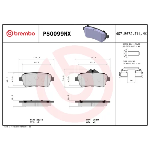 Sada brzdových platničiek kotúčovej brzdy BREMBO P50099NX