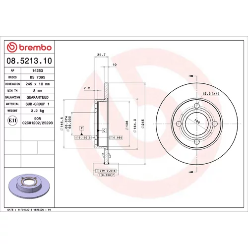 Brzdový kotúč BREMBO 08.5213.10