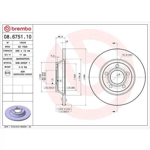 Brzdový kotúč BREMBO 08.6751.10