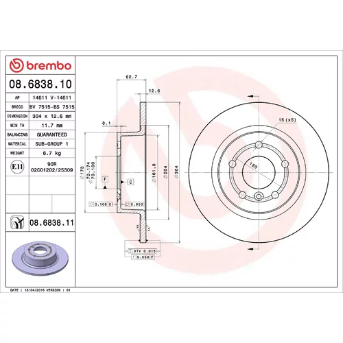 Brzdový kotúč BREMBO 08.6838.11