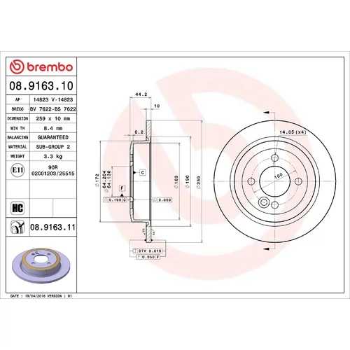 Brzdový kotúč BREMBO 08.9163.11