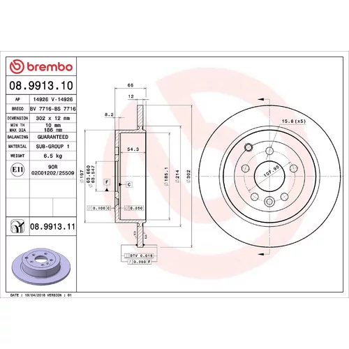 Brzdový kotúč BREMBO 08.9913.10