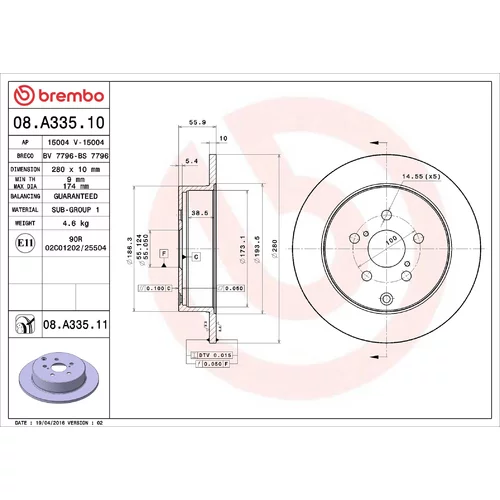 Brzdový kotúč BREMBO 08.A335.11