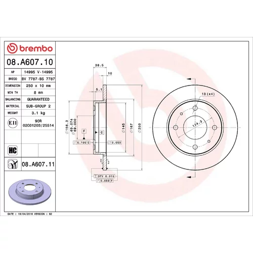 Brzdový kotúč BREMBO 08.A607.11