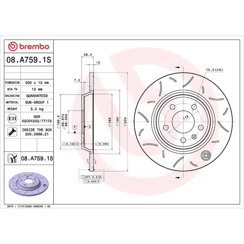 Brzdový kotúč 08.A759.1S /BREMBO/ - obr. 1
