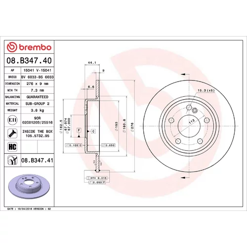 Brzdový kotúč BREMBO 08.B347.41