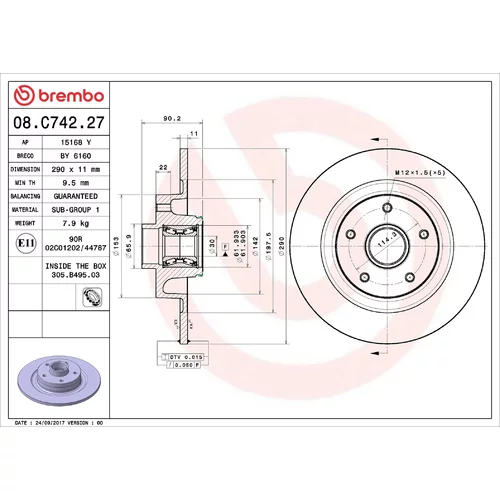 Brzdový kotúč BREMBO 08.C742.27