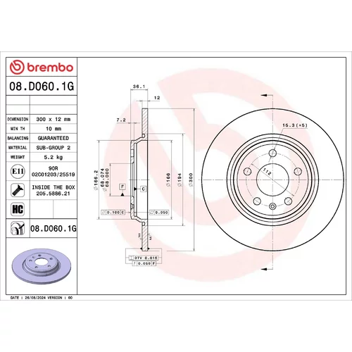 Brzdový kotúč BREMBO 08.D060.1G