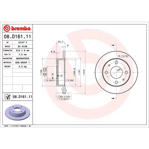 Brzdový kotúč BREMBO 08.D161.11