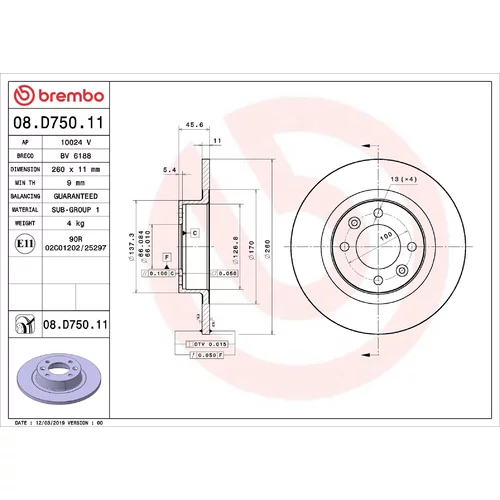Brzdový kotúč BREMBO 08.D750.11