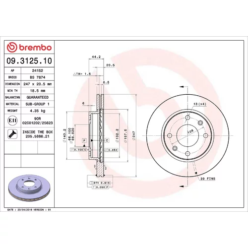 Brzdový kotúč BREMBO 09.3125.10