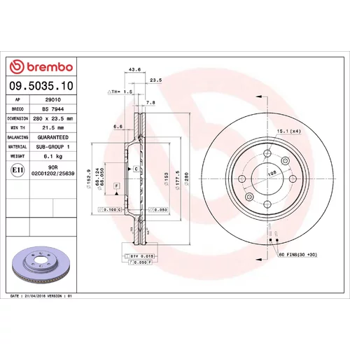 Brzdový kotúč BREMBO 09.5035.10