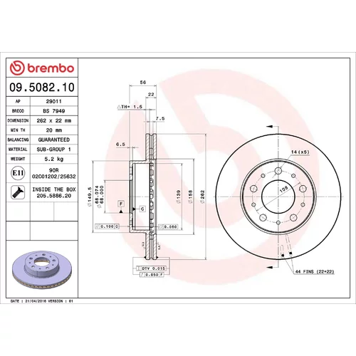 Brzdový kotúč BREMBO 09.5082.10