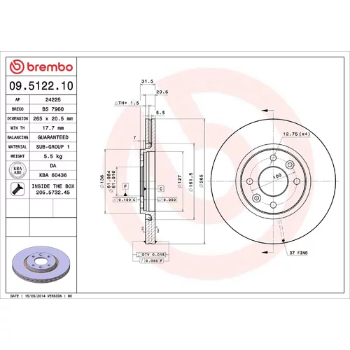 Brzdový kotúč BREMBO 09.5122.10