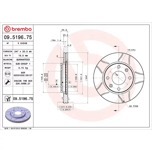 Brzdový kotúč BREMBO 09.5196.75