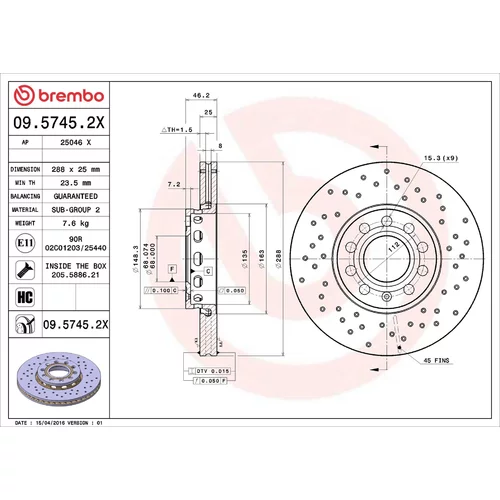 Brzdový kotúč BREMBO 09.5745.2X
