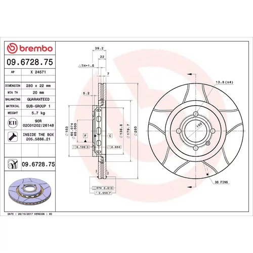 Brzdový kotúč BREMBO 09.6728.75