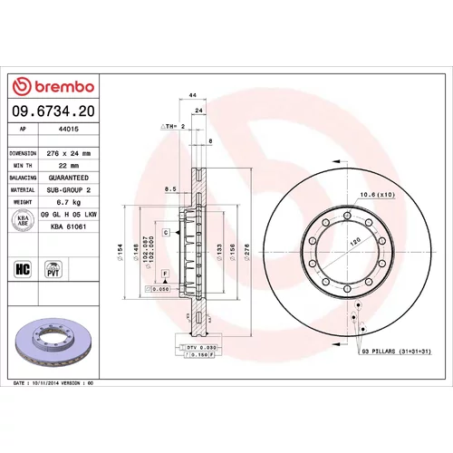 Brzdový kotúč BREMBO 09.6734.20