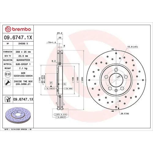 Brzdový kotúč BREMBO 09.6747.1X