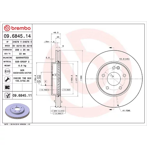 Brzdový kotúč BREMBO 09.6845.11