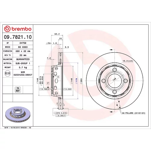 Brzdový kotúč BREMBO 09.7821.10