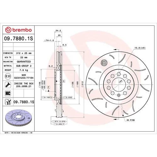 Brzdový kotúč BREMBO 09.7880.1S