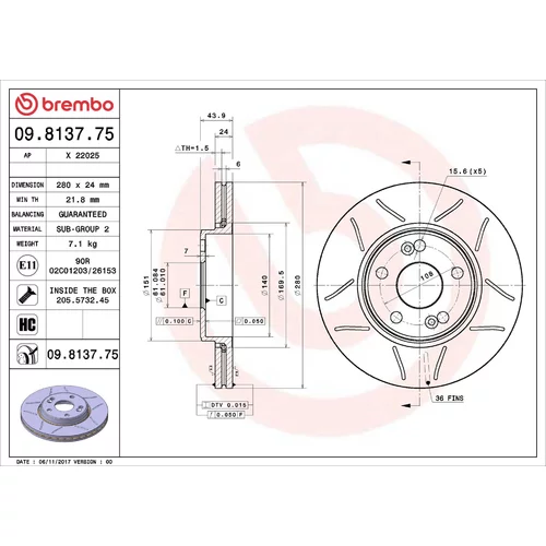 Brzdový kotúč BREMBO 09.8137.75