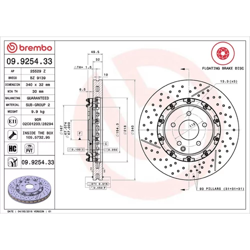 Brzdový kotúč BREMBO 09.9254.33