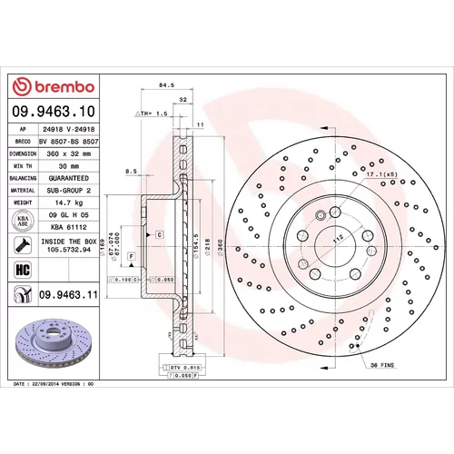Brzdový kotúč BREMBO 09.9463.11