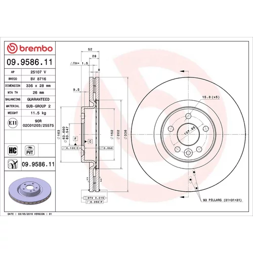 Brzdový kotúč BREMBO 09.9586.11