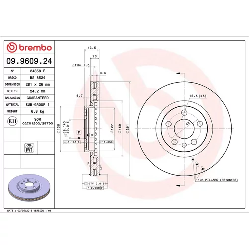 Brzdový kotúč BREMBO 09.9609.24