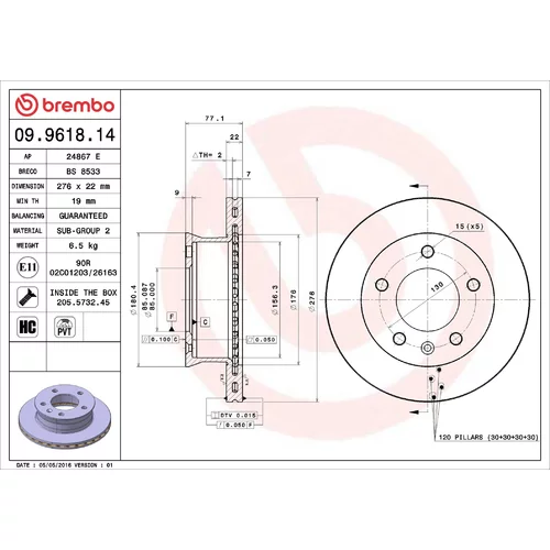 Brzdový kotúč BREMBO 09.9618.14
